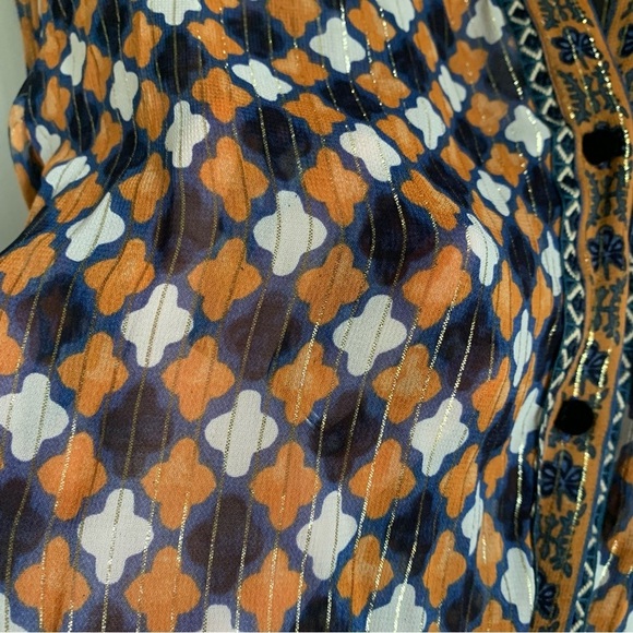 NWT Zara Woman Premium Denim Collection Geometric Print Metallic Blouse - Picture 4 of 10